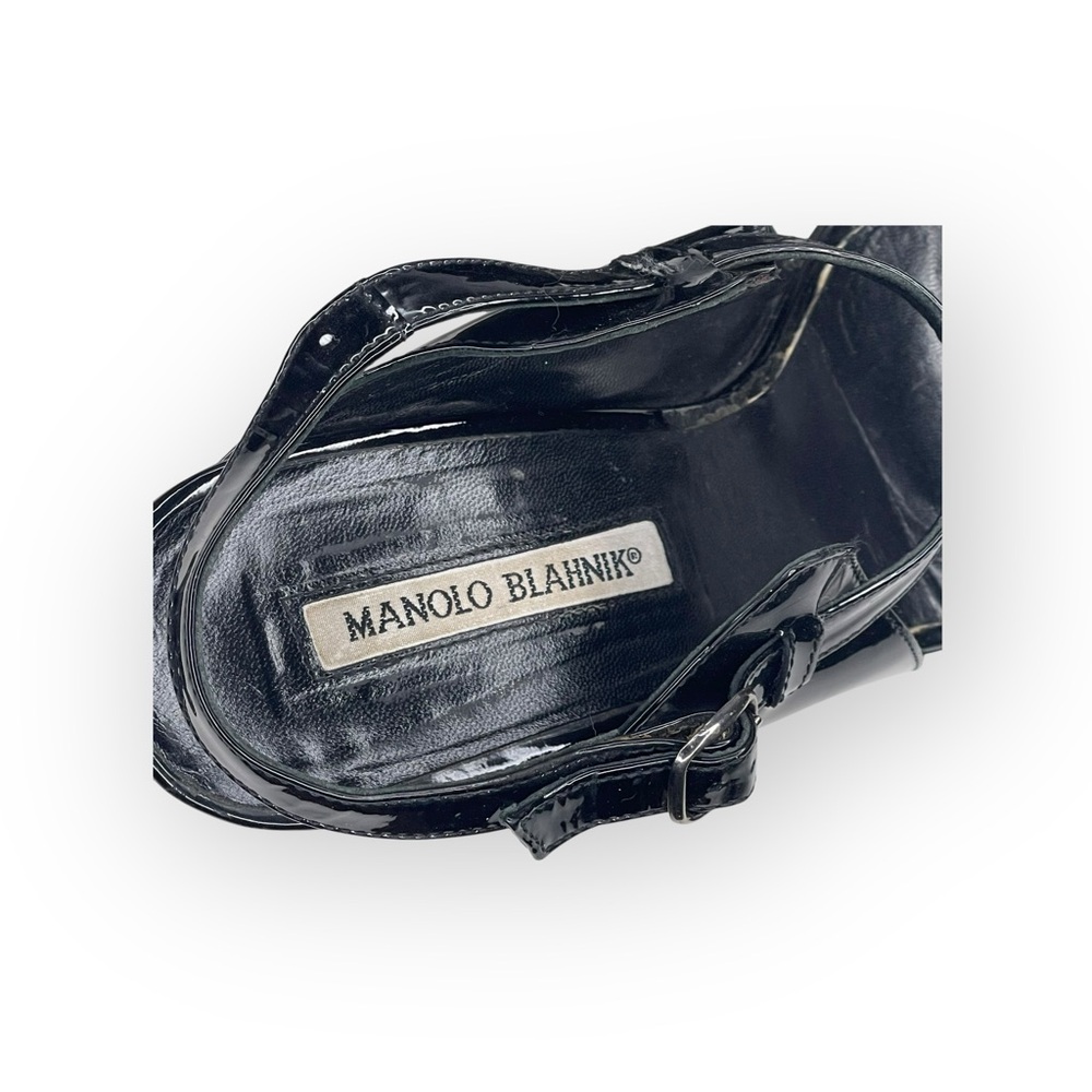 Manolo Blahnik ♔ Slingback Stilettos Sandal Heels ♔ Black Patent Leather ♔ 38.5 - Picture 10 of 16